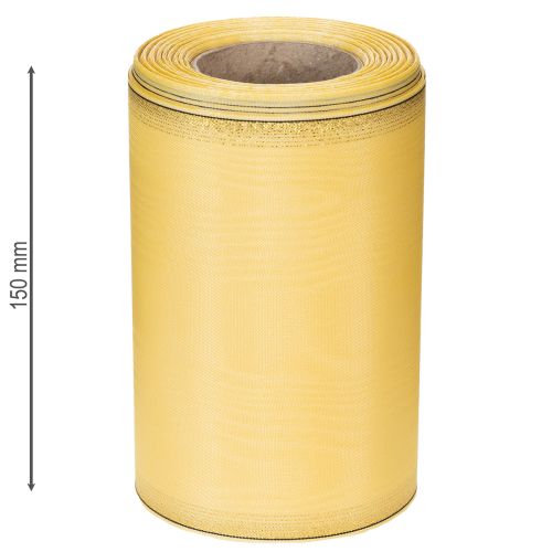 Prodotto Nastro per ghirlanda in moiré, giallo con bordo dorato, nastro decorativo floreale, acetato/poliestere, 150 mm x 25 m
