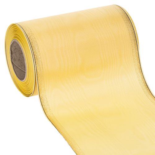 Floristik24 Nastro per ghirlanda in moiré, giallo con bordo dorato, nastro decorativo floreale, acetato/poliestere, 150 mm x 25 m