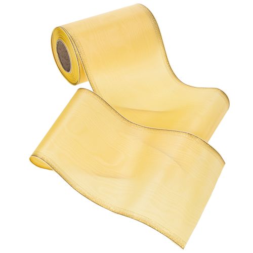 Prodotto Nastro per ghirlanda in moiré, giallo con bordo dorato, nastro decorativo floreale, acetato/poliestere, 150 mm x 25 m