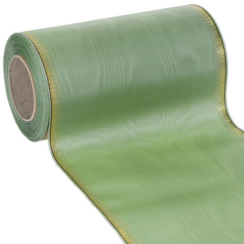 Floristik24 Nastro decorativo moiré per ghirlande, verde salvia con bordo dorato - 175 mm x 25 m - nastro decorativo per fioristi e celebrazioni