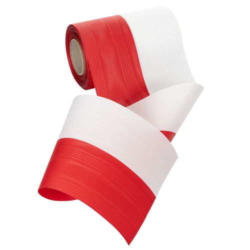 Nastro per ghirlanda moiré, nastro da lutto bianco-rosso, nastro decorativo 150 mm, nastro commemorativo con fleur da lutto, taffetà di acetato 25 m | Floristik24.it