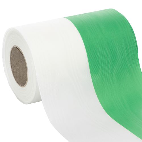 Prodotto Nastro per ghirlanda moiré verde-bianco 150 mm, nastro decorativo, nastro per fiocchi, taffetà di qualità 25 m