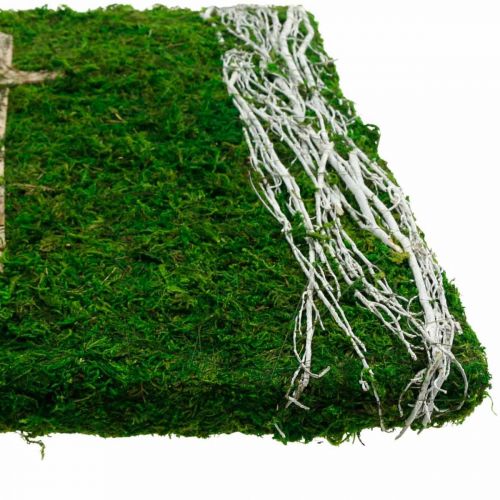 Floristik24 Viti di muschio e croce per la sistemazione della tomba verde, bianco 40 × 30 cm