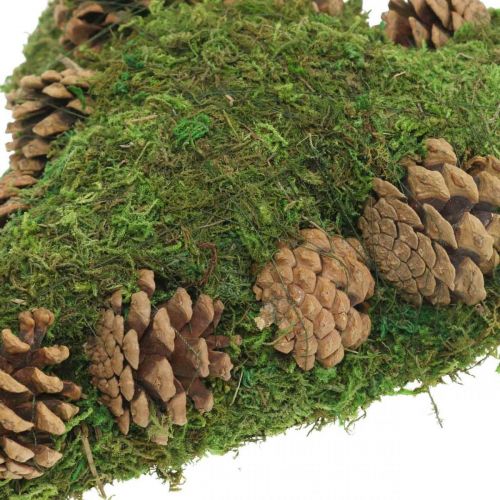 Floristik24 Base decorazione tomba cuore muschio e disposizione coni 30 × 19cm