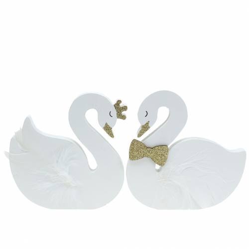 Prodotto Deco cigni matrimonio legno oro bianco 12x13cm 2 pezzi