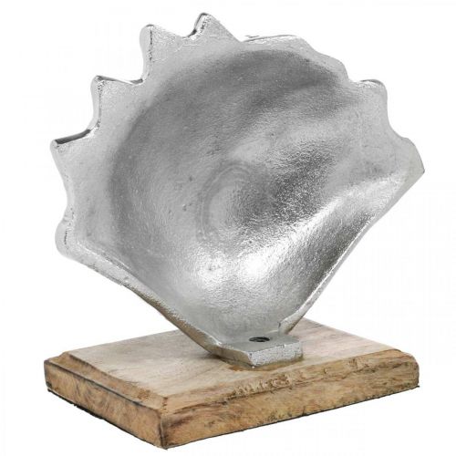 Prodotto Conchiglia da allestire, decoro marittimo in metallo con base in legno argento, naturale 16×19cm