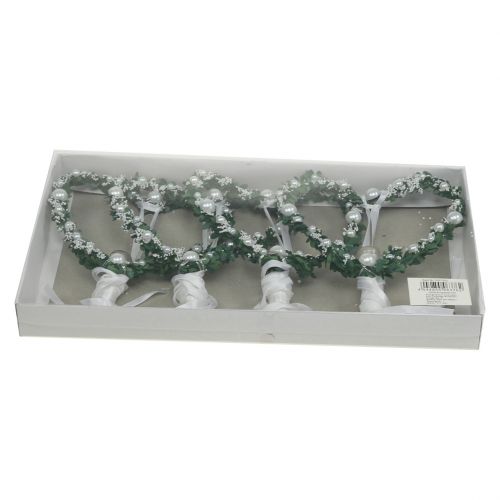 Floristik24 Cuore di mirto con nastro, perle, tubi bianchi 4 pezzi