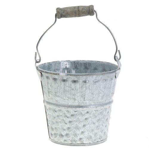 Floristik24 Secchio con motivo intrecciato Grigio, bianco lavato Ø14cm H13cm 4 pezzi