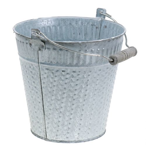 Secchio in zinco con motivo intrecciato grigio, lavato bianco Ø18cm H17.5cm