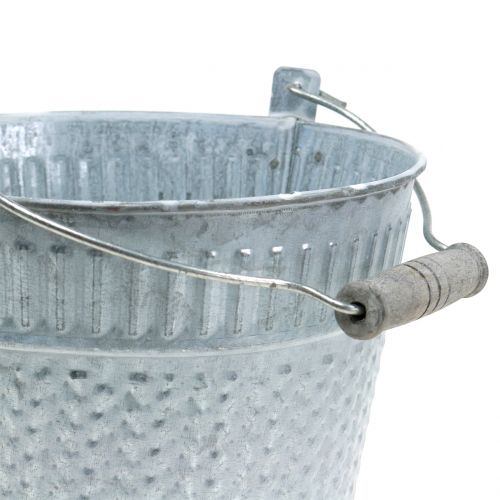 Floristik24 Secchio in zinco con motivo intrecciato grigio, lavato bianco Ø18cm H17.5cm