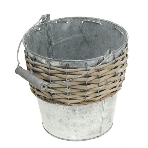 Floristik24 Secchio di zinco con vimini Ø18cm H17cm