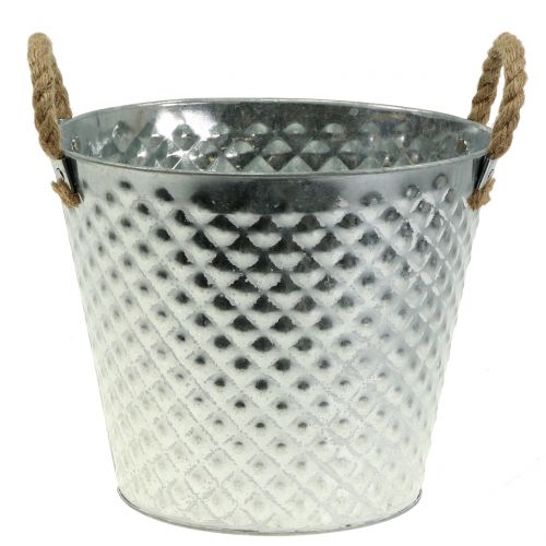 Floristik24 Vaso di zinco diamante con manici in corda lavato bianco Ø24,5cm H21cm