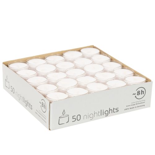 Luci notturne a forma di lumino, bianche, in vassoio di plastica, durata 8 ore, 50 pezzi | Floristik24.it