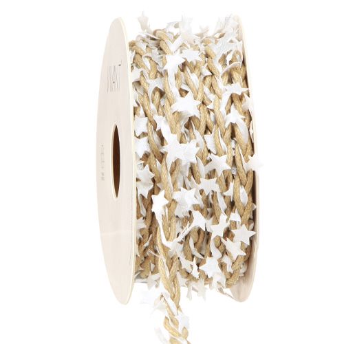 Nastro decorativo naturale con stelle bianche largo 5 mm lunghezza 8 m