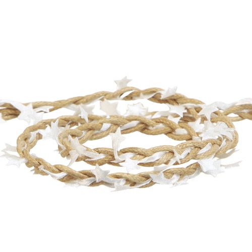 Floristik24 Nastro decorativo naturale con stelle bianche largo 5 mm lunghezza 8 m