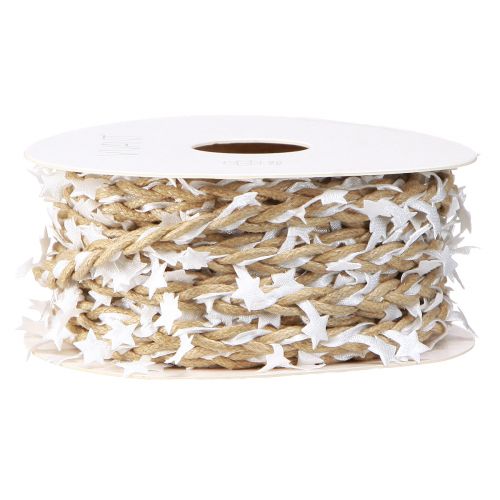 Floristik24 Nastro decorativo naturale con stelle bianche largo 5 mm lunghezza 8 m