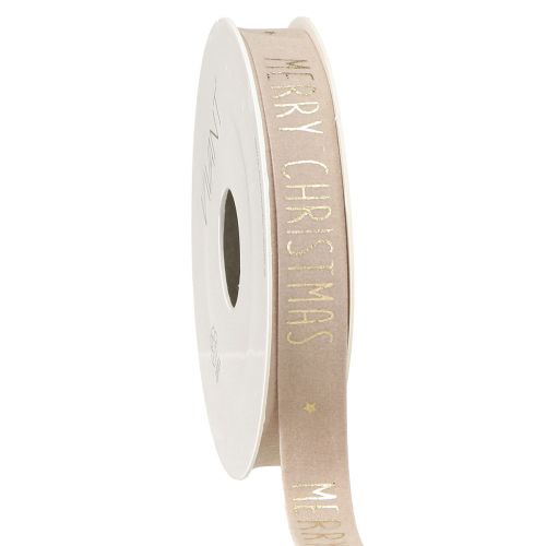 Floristik24 Nastro natalizio in velluto naturale con scritta &quot;Buon Natale&quot; in oro largo 15 mm e lungo 5 m