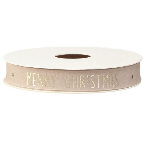 Floristik24 Nastro natalizio in velluto naturale con scritta &quot;Buon Natale&quot; in oro largo 15 mm e lungo 5 m