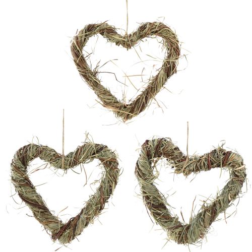 Floristik24 Ghirlanda naturale da appendere ghirlanda di vite cuore di fieno 25x25 cm 3 pezzi