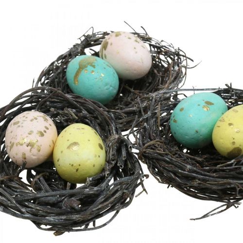 Floristik24 Mini cesto pasquale con uova pastello Decorazioni pasquali colorate Ø6cm 12 pezzi