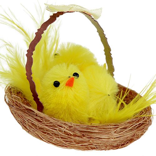 Floristik24 Nido decorativo con pulcino in ciniglia giallo 5cm 4pz