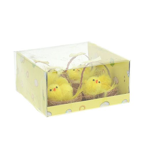 Floristik24 Nido decorativo con pulcino in ciniglia giallo 5cm 4pz