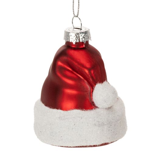 Pallina di Natale a forma di cappello di Babbo Natale in vetro, 8 cm, 6 pezzi