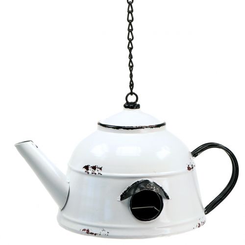 Floristik24 Nesting Box Teakettle Vintage Bianco, Nero H17cm