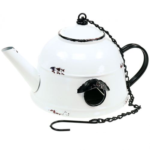 Floristik24 Nesting Box Teakettle Vintage Bianco, Nero H17cm