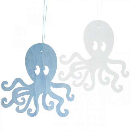Polpo da appendere polpo blu e bianco in legno decorazione estiva marittima 8 pz