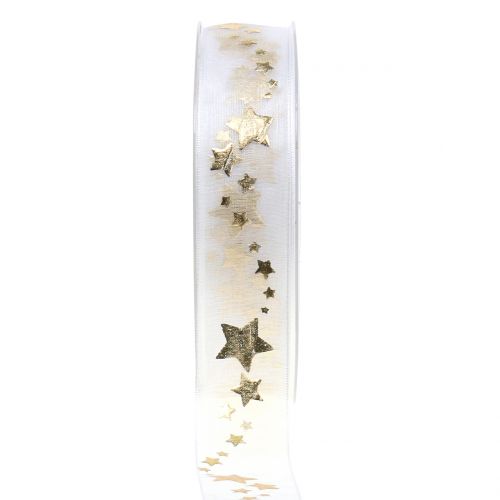 Floristik24 Nastro decorativo in organza con motivo a stella bianco 25mm 20m