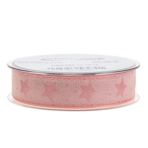 Floristik24 Nastro in organza con motivo a stella rosa 25mm 15m
