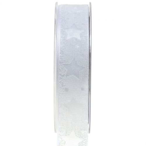 Nastro in organza con motivo a stella bianco 25mm 15m