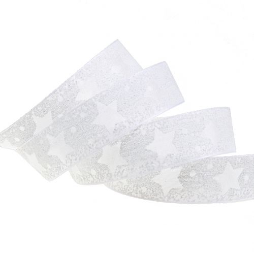 Nastro in organza con motivo a stella bianco 25mm 15m | Floristik24.it