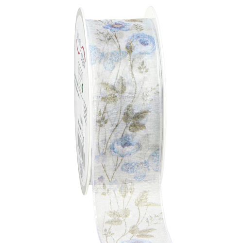 Floristik24 Nastro di organza fiori nastro decorativo blu tessuto di organza 40mm 15m