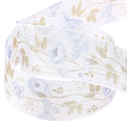 Prodotto Nastro di organza fiori nastro decorativo blu tessuto di organza 40mm 15m