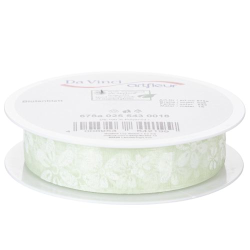 Prodotto Nastro in organza, floreale, per regali, verde, 25 mm, 18 m