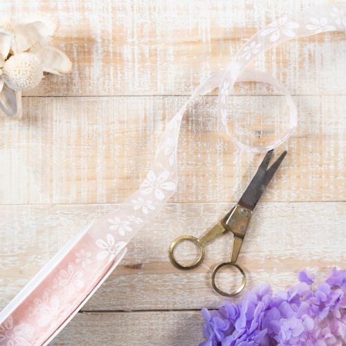 Prodotto Nastro in organza, nastro regalo floreale, rosa, 25 mm, 18 m
