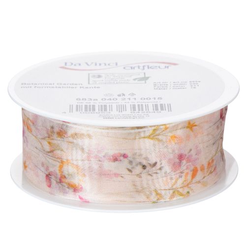Prodotto Nastro in organza, nastro in chiffon, fantasia floreale, arancione/rosa, 40 mm, 15 m