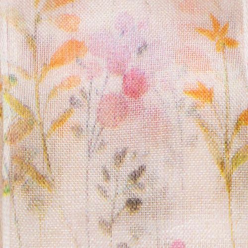 Prodotto Nastro in organza, nastro in chiffon, fantasia floreale, arancione/rosa, 40 mm, 15 m