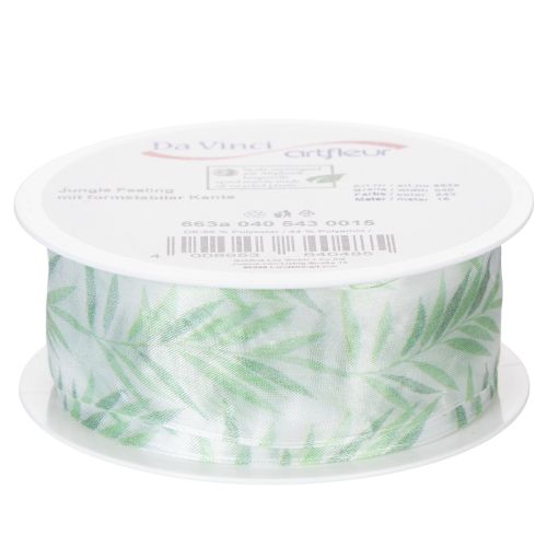 Prodotto Nastro in organza, nastro in chiffon, nastro verde con motivo floreale, 40 mm x 15 m