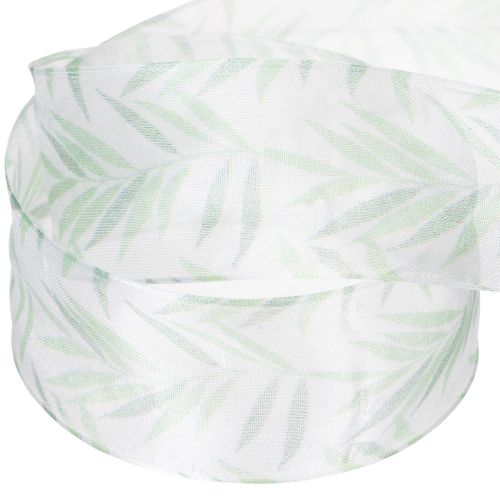 Prodotto Nastro in organza, nastro in chiffon, nastro verde con motivo floreale, 40 mm x 15 m