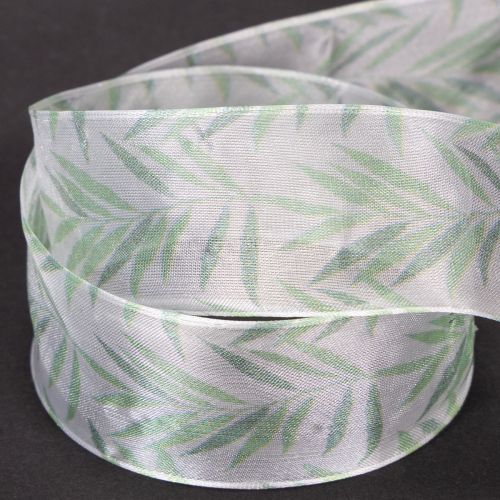 Prodotto Nastro in organza, nastro in chiffon, nastro verde con motivo floreale, 40 mm x 15 m