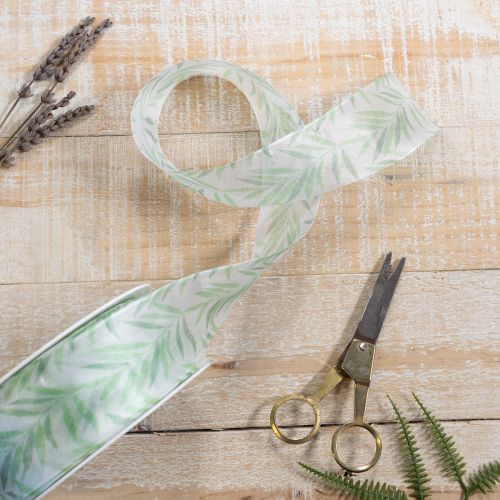 Prodotto Nastro in organza, nastro in chiffon, nastro verde con motivo floreale, 40 mm x 15 m