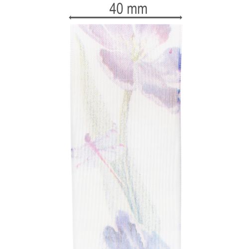Prodotto Nastro in organza, nastro in chiffon, tulipani pappagallo, viola, 40 mm, 18 m