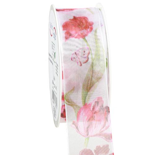 Prodotto Nastro di organza nastro di chiffon pappagallo tulipani rossi 40mm 18m