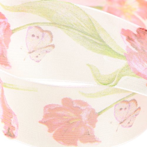 Prodotto Nastro di organza nastro di chiffon pappagallo tulipani rossi 40mm 18m