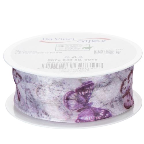 Prodotto Nastro in organza, nastro in chiffon, farfalle, viola, 40 mm, 18 m
