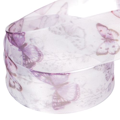 Prodotto Nastro in organza, nastro in chiffon, farfalle, viola, 40 mm, 18 m