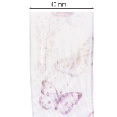 Prodotto Nastro in organza, nastro in chiffon, farfalle, viola, 40 mm, 18 m